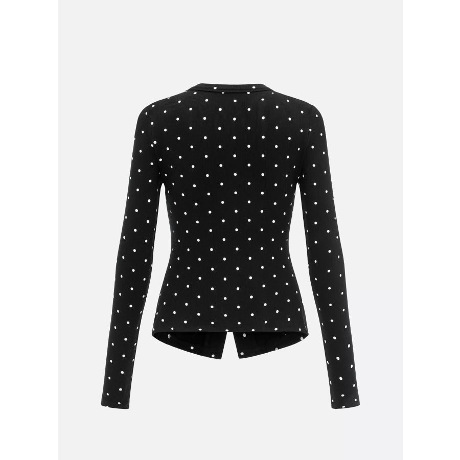 Polka Dot Button-Down Knit Cardigan Black / S Apparel and Accessories