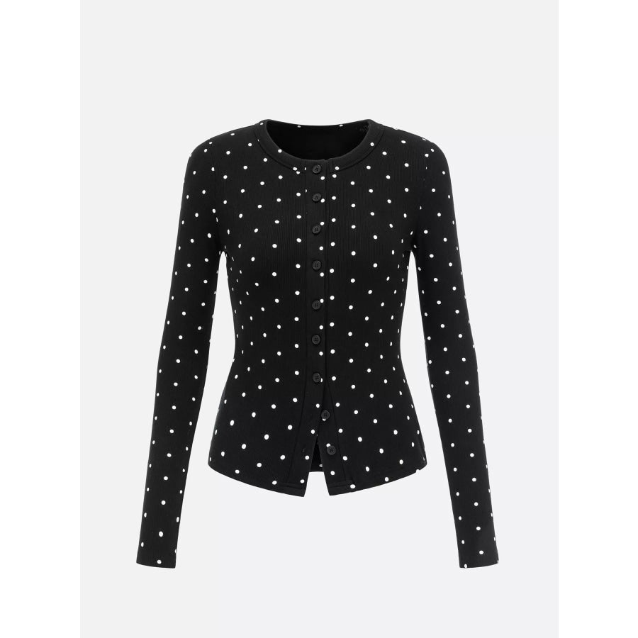 Polka Dot Button-Down Knit Cardigan Black / S Apparel and Accessories