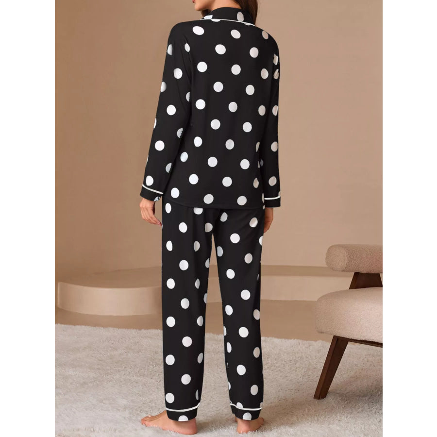 Polka Dot Button-Down Top and Pants Lounge Set Apparel and Accessories