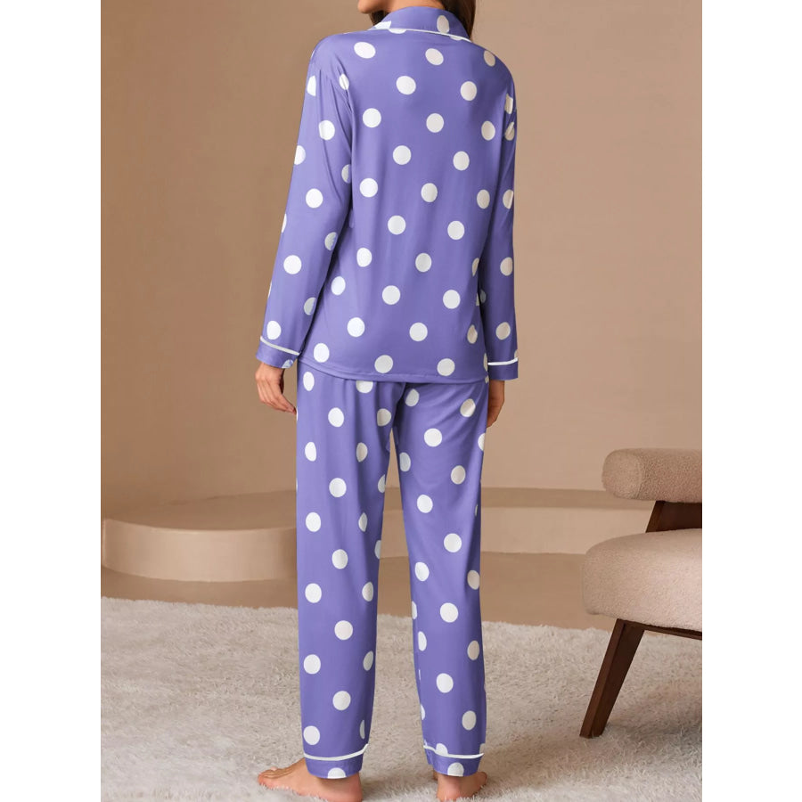 Polka Dot Button-Down Top and Pants Lounge Set Apparel and Accessories