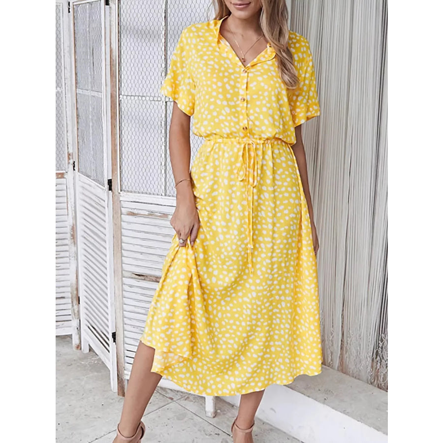 Polka Dot Button Front Midi Dress Apparel and Accessories