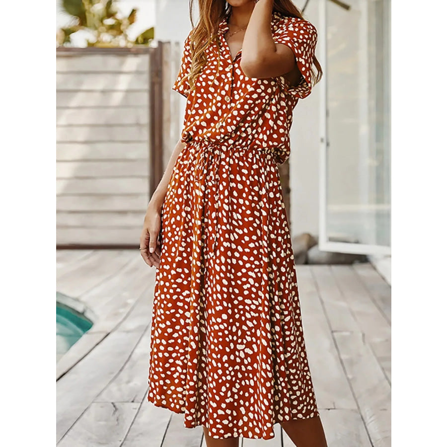 Polka Dot Button Front Midi Dress Apparel and Accessories