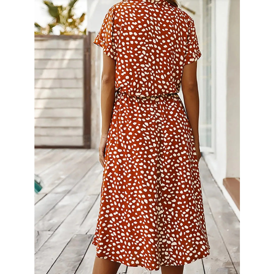Polka Dot Button Front Midi Dress Apparel and Accessories