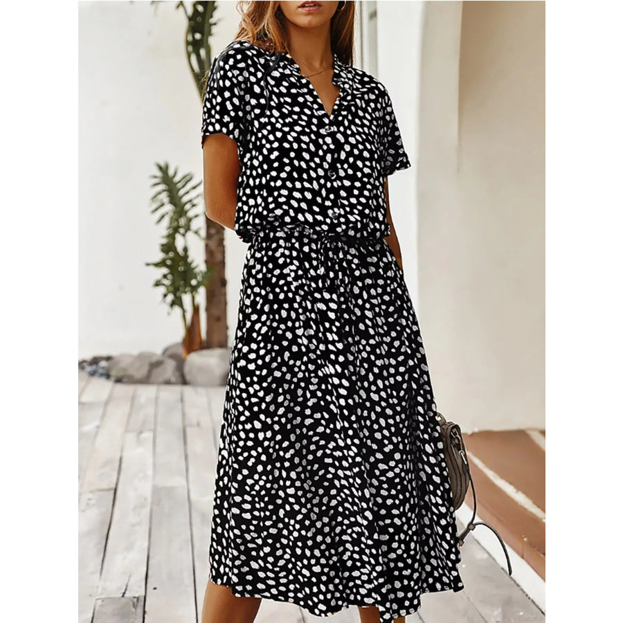 Polka Dot Button Front Midi Dress Apparel and Accessories