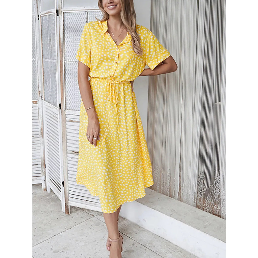Polka Dot Button Front Midi Dress Apparel and Accessories