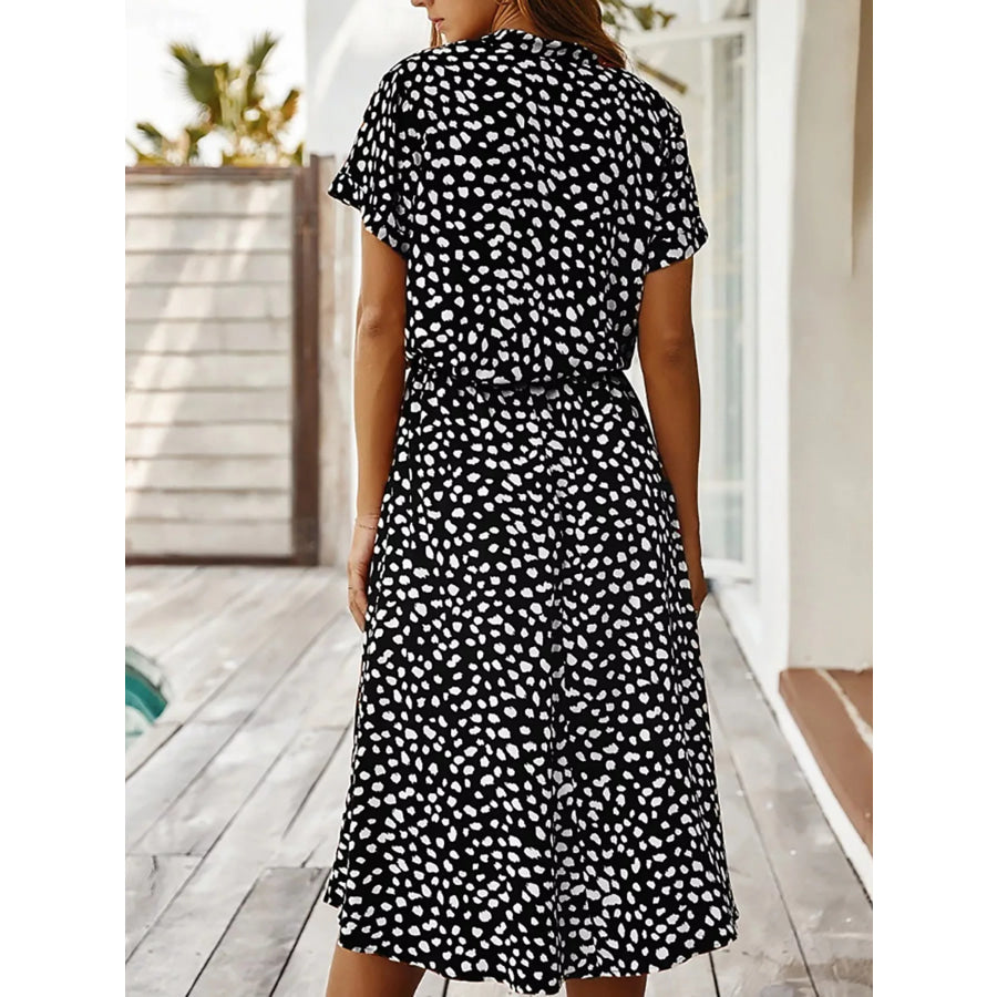 Polka Dot Button Front Midi Dress Apparel and Accessories