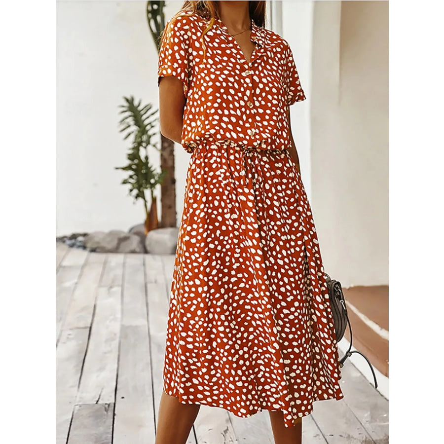 Polka Dot Button Front Midi Dress Apparel and Accessories
