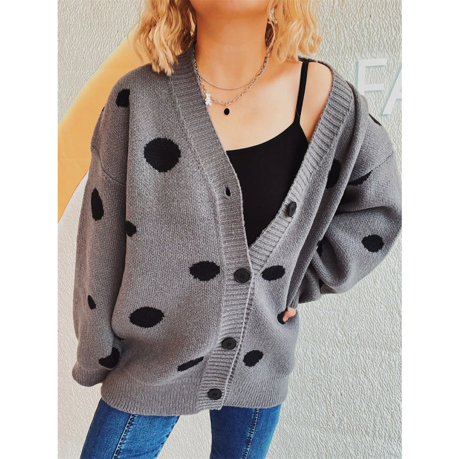 Polka Dot Button Up Cardigan Apparel and Accessories