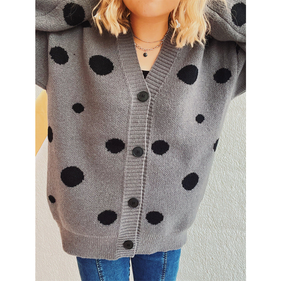 Polka Dot Button Up Cardigan Apparel and Accessories