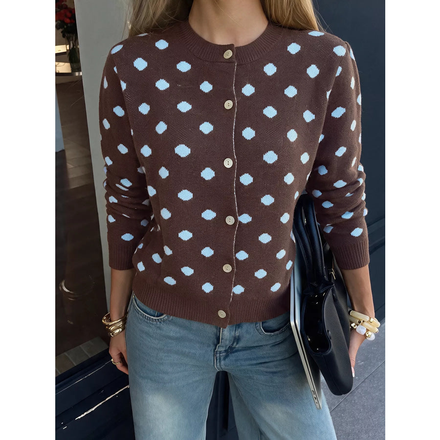 Polka Dot Button Up Cardigan Apparel and Accessories