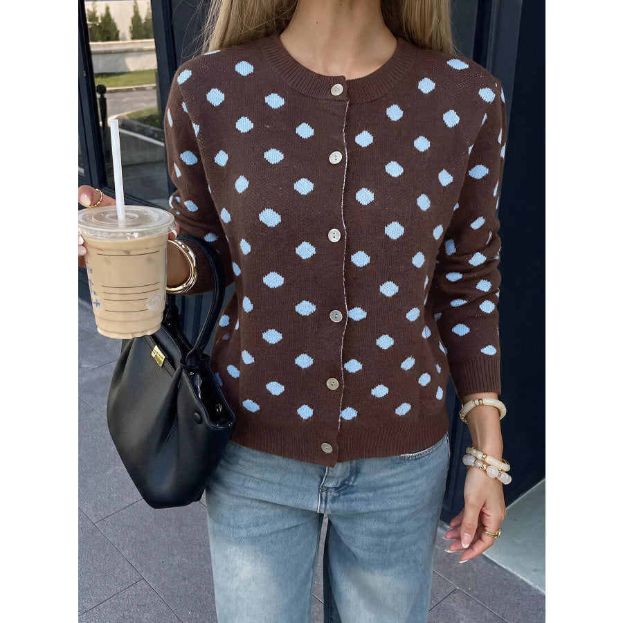 Polka Dot Button Up Cardigan Apparel and Accessories