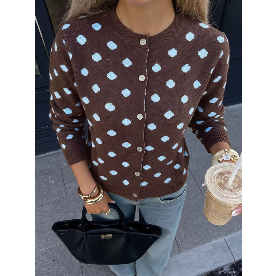 Polka Dot Button Up Cardigan Apparel and Accessories