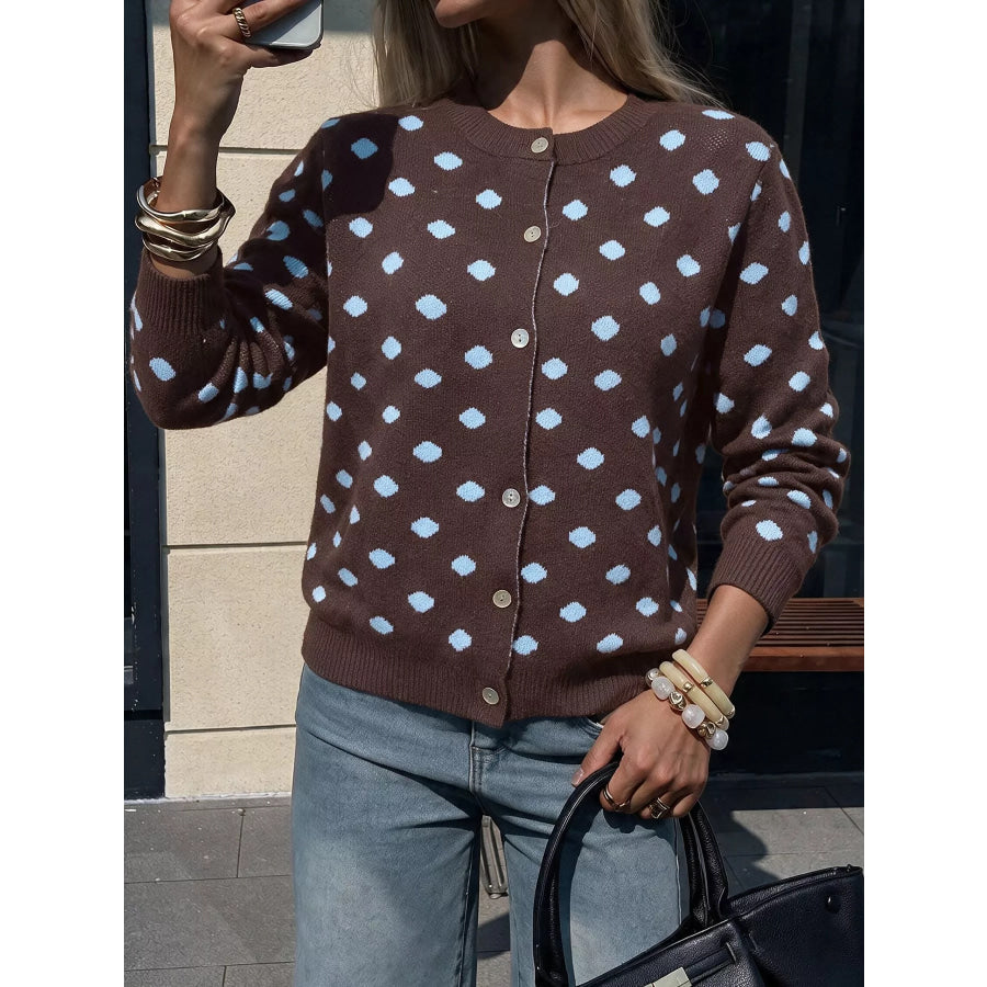 Polka Dot Button Up Cardigan Apparel and Accessories