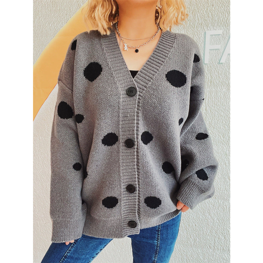 Polka Dot Button Up Cardigan Dark Gray / One Size Apparel and Accessories