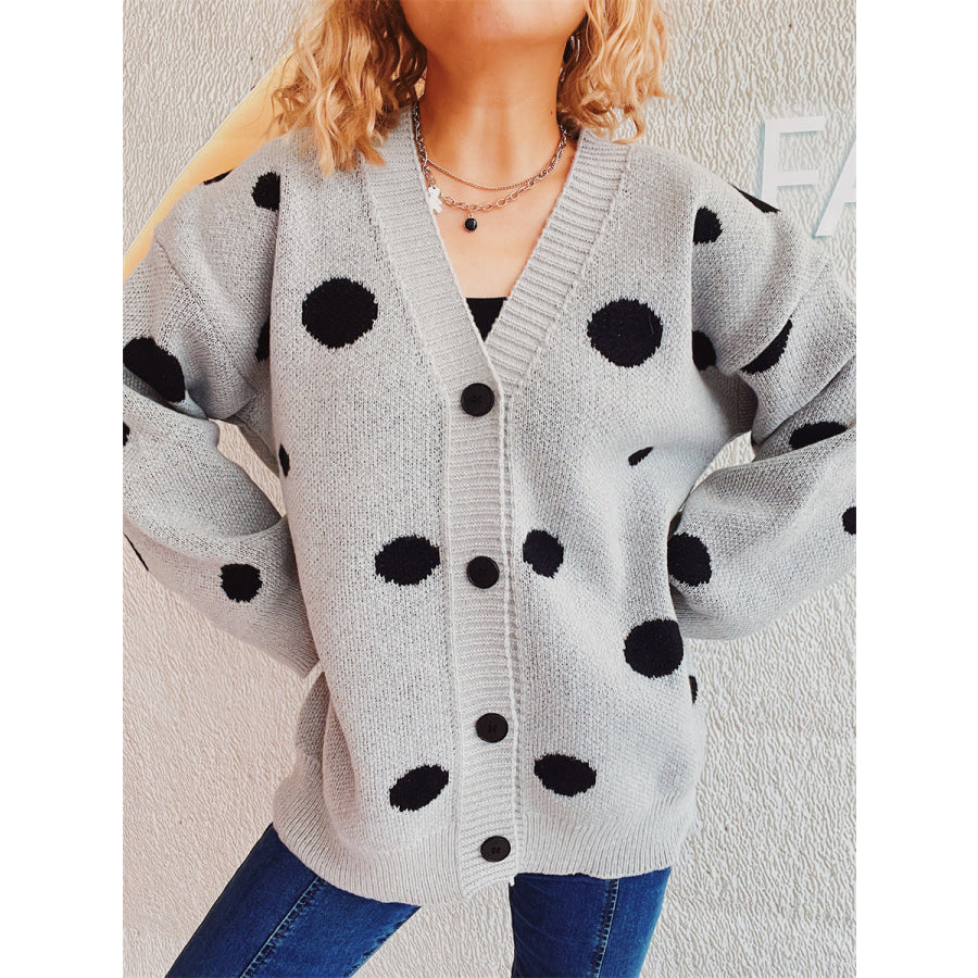 Polka Dot Button Up Cardigan Light Gray / One Size Apparel and Accessories