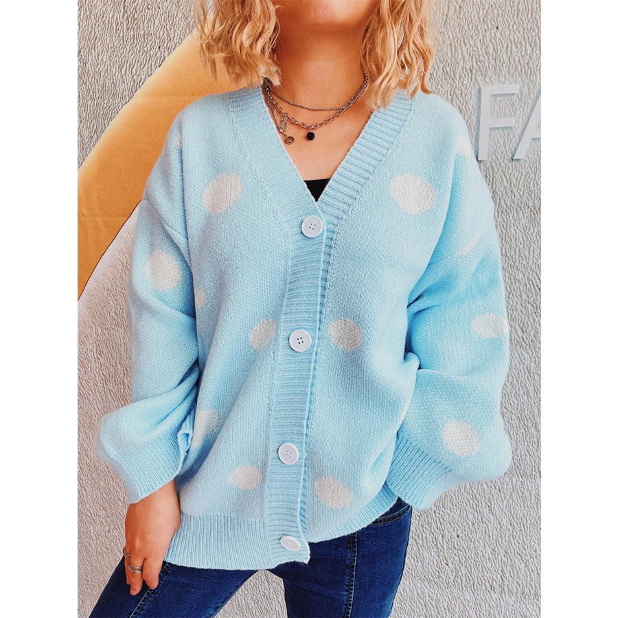 Polka Dot Button Up Cardigan Pastel Blue / One Size Apparel and Accessories