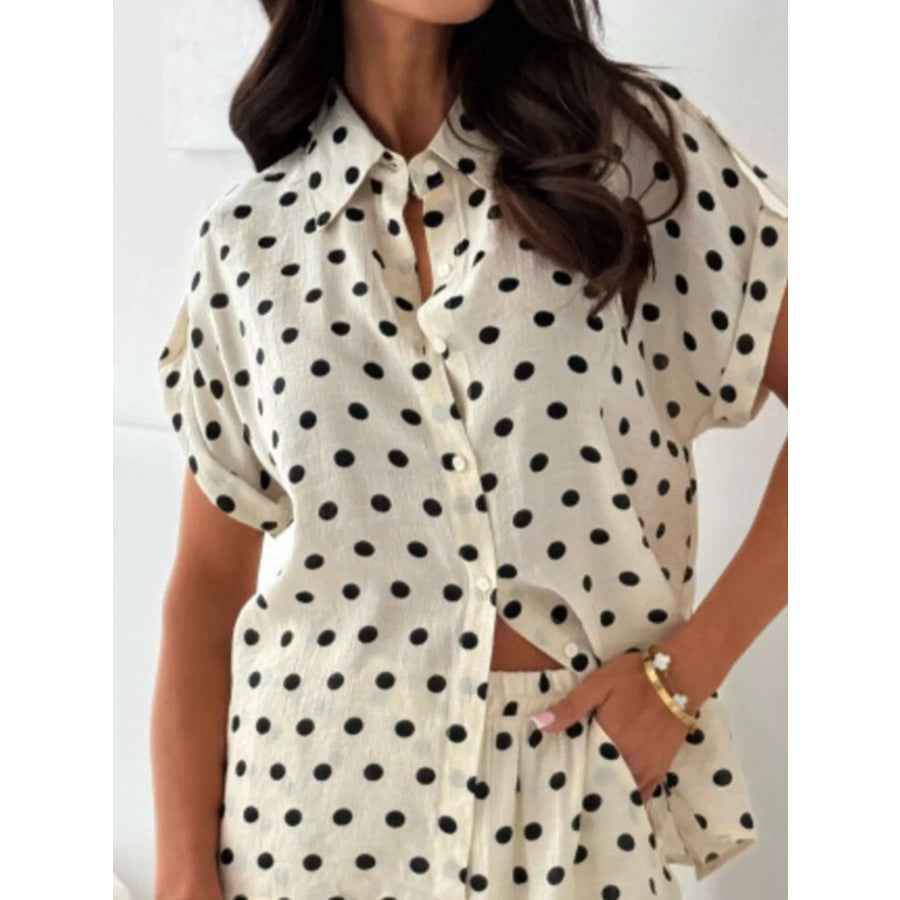 Polka Dot Button Up Shirt and Shorts Set Apparel and Accessories