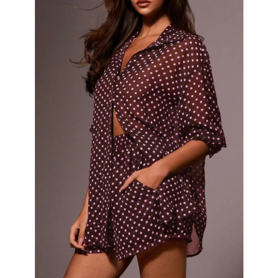 Polka Dot Button Up Shirt and Shorts Set Apparel and Accessories