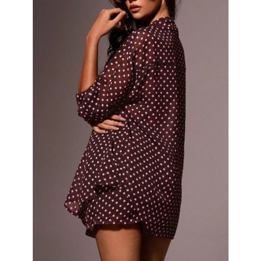 Polka Dot Button Up Shirt and Shorts Set Apparel and Accessories
