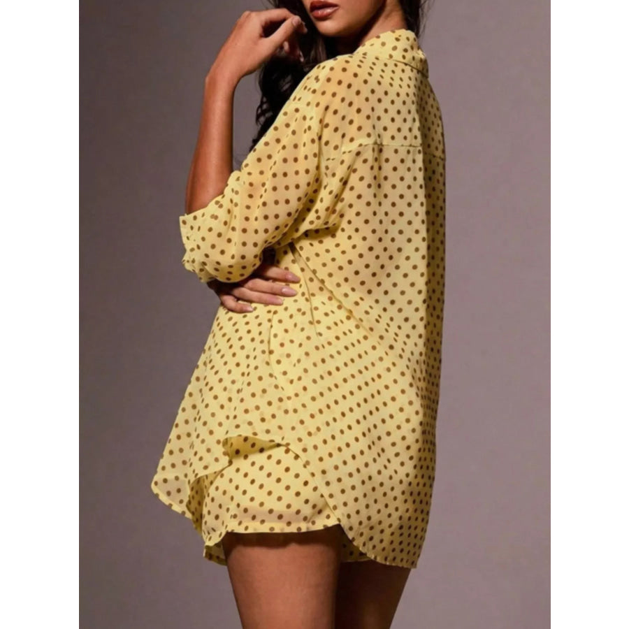 Polka Dot Button Up Shirt and Shorts Set Apparel and Accessories
