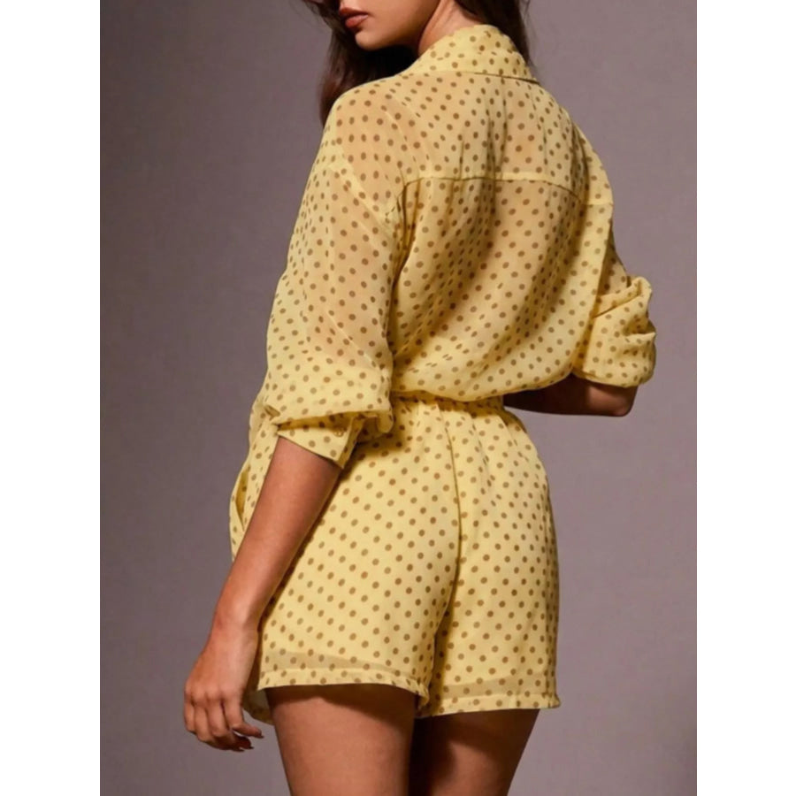 Polka Dot Button Up Shirt and Shorts Set Apparel and Accessories
