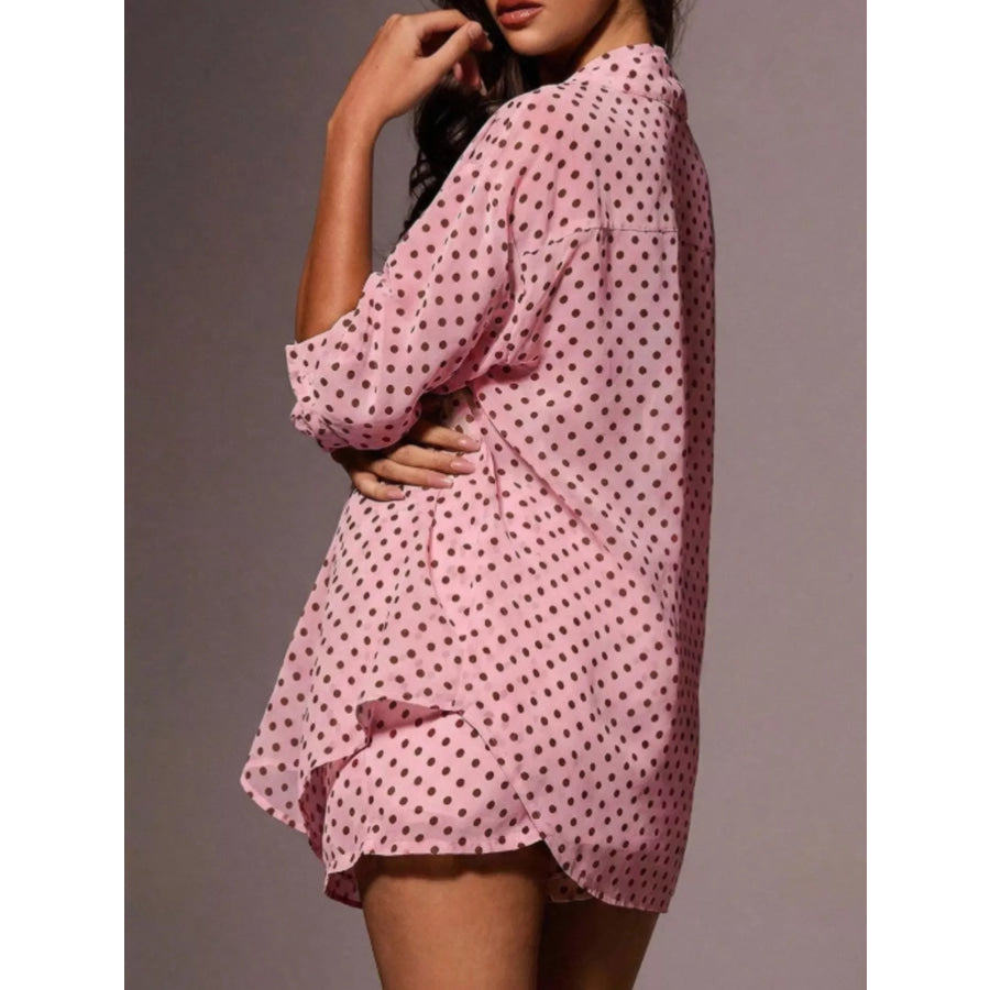 Polka Dot Button Up Shirt and Shorts Set Apparel and Accessories