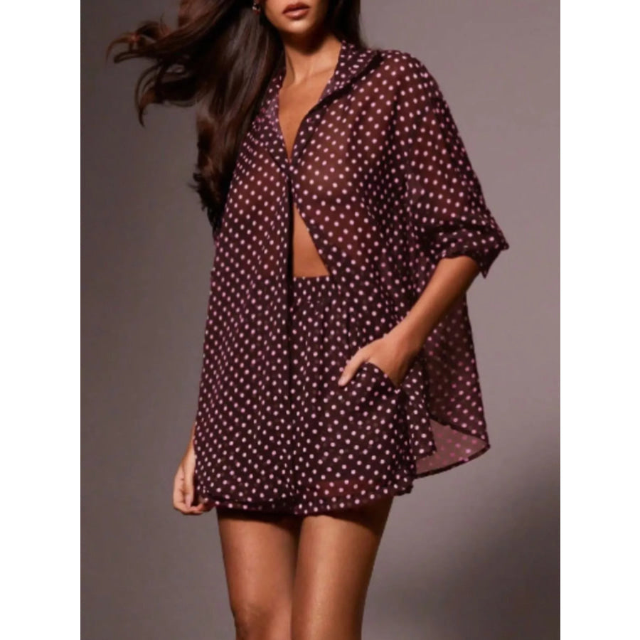 Polka Dot Button Up Shirt and Shorts Set Apparel and Accessories
