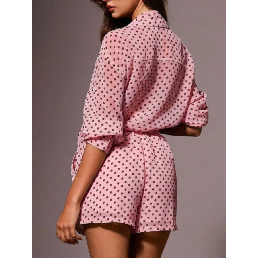 Polka Dot Button Up Shirt and Shorts Set Apparel and Accessories
