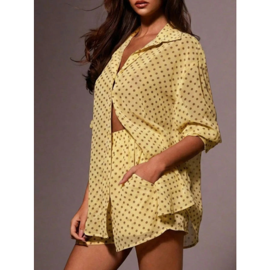 Polka Dot Button Up Shirt and Shorts Set Apparel and Accessories