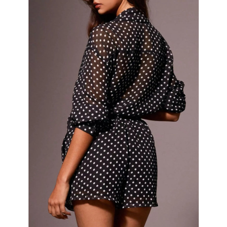 Polka Dot Button Up Shirt and Shorts Set Apparel and Accessories