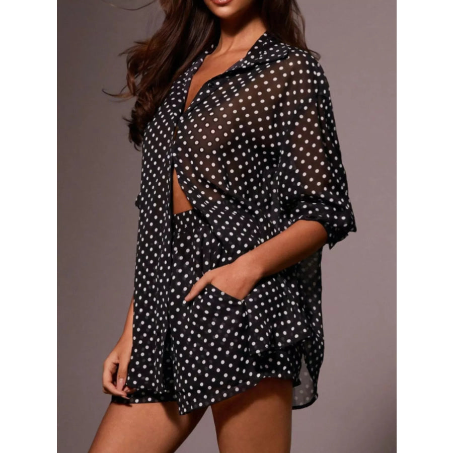 Polka Dot Button Up Shirt and Shorts Set Apparel and Accessories