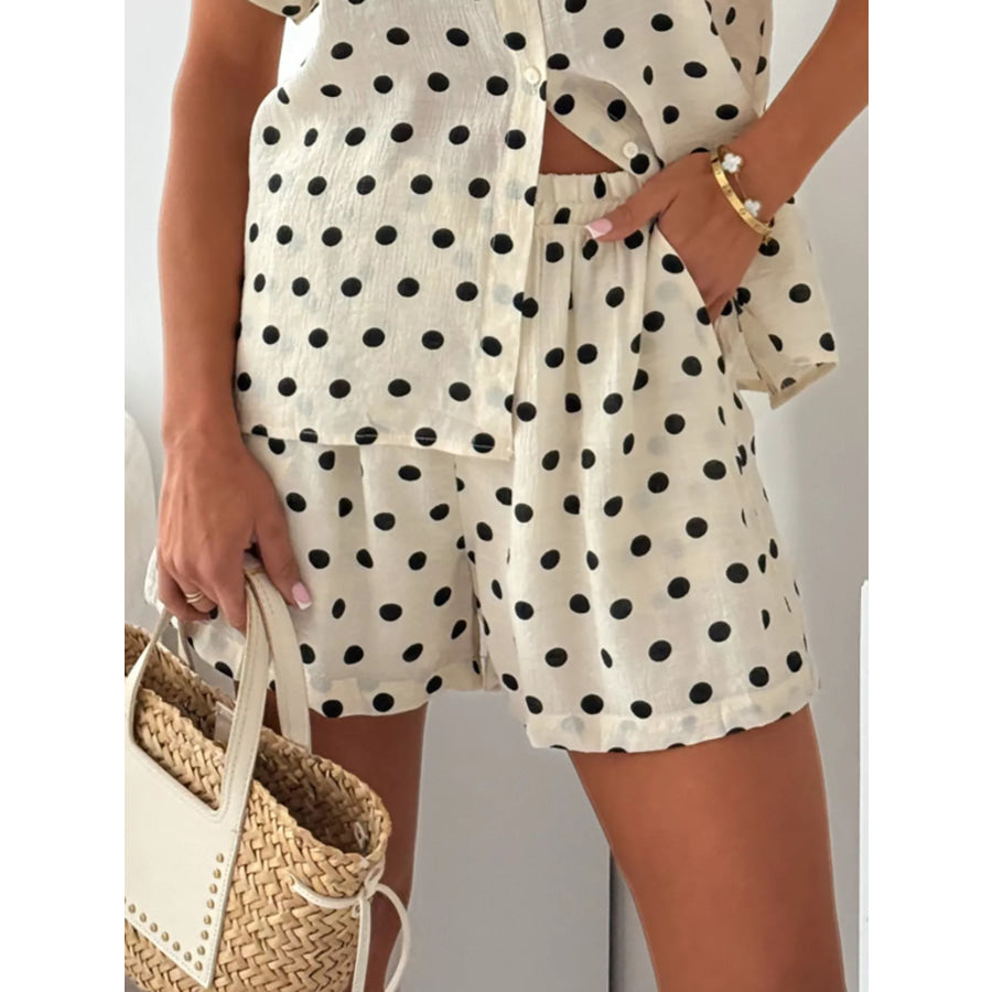 Polka Dot Button Up Shirt and Shorts Set Apparel and Accessories