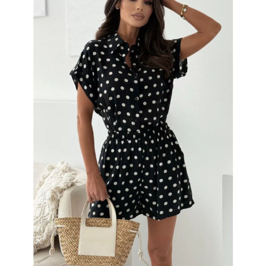 Polka Dot Button Up Shirt and Shorts Set Black / S Apparel and Accessories