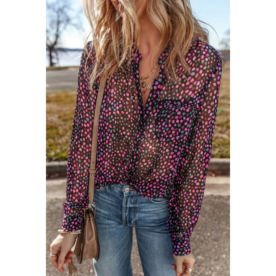 Polka Dot Button Up Shirt Apparel and Accessories