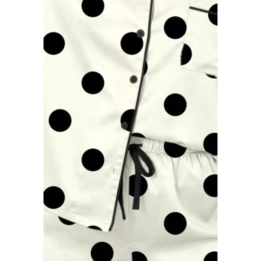 Polka Dot Button Up Top and Shorts Lounge Set Apparel and Accessories