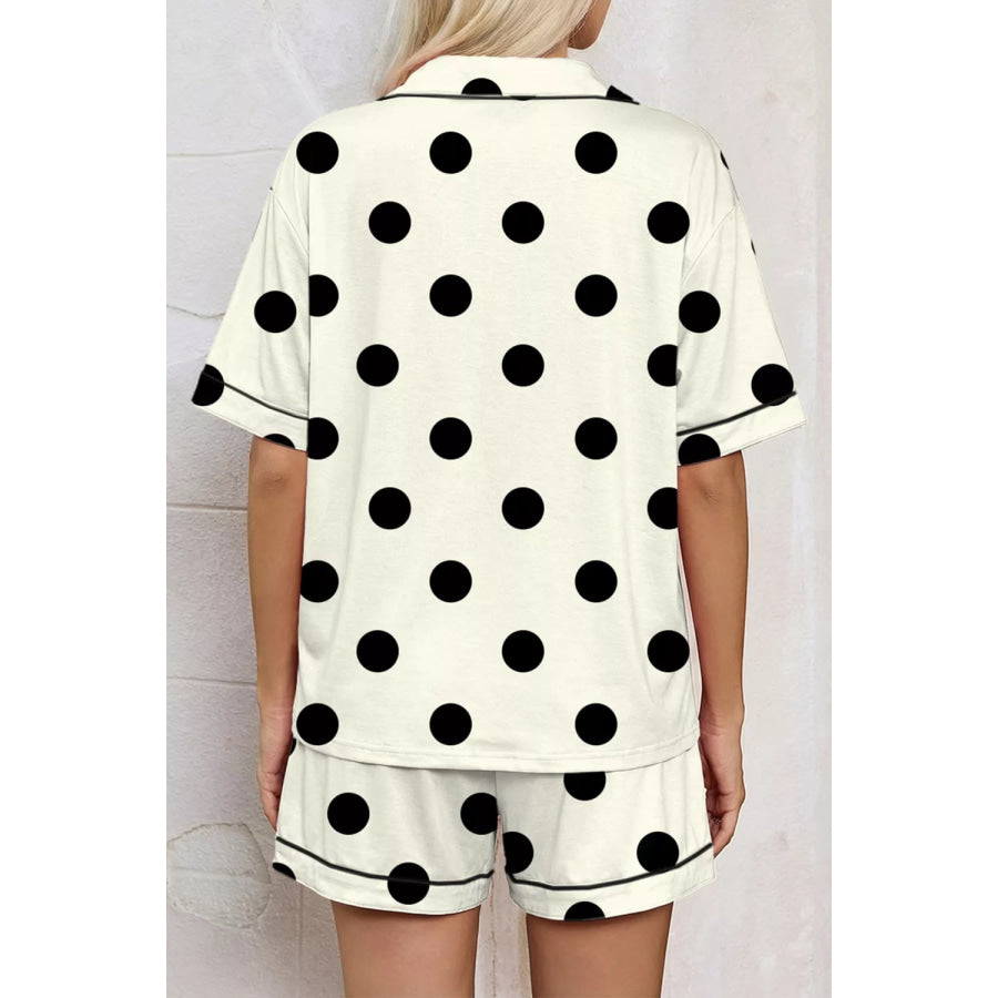 Polka Dot Button Up Top and Shorts Lounge Set Apparel and Accessories