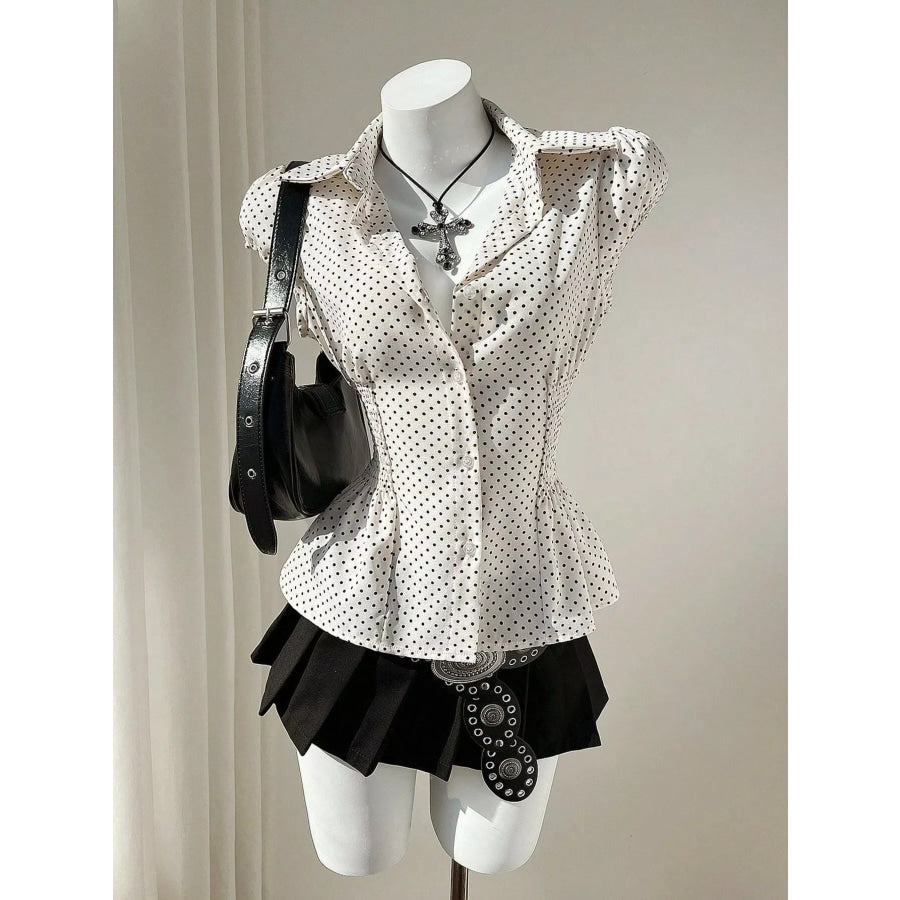 Polka Dot Cap Sleeve Blouse Apricot / S Apparel and Accessories
