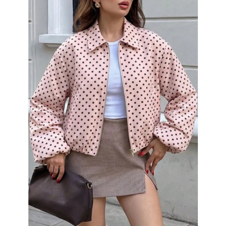 Polka Dot Casual Zip-Up Jacket Apparel and Accessories