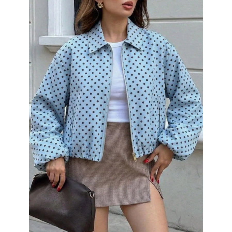 Polka Dot Casual Zip-Up Jacket Apparel and Accessories