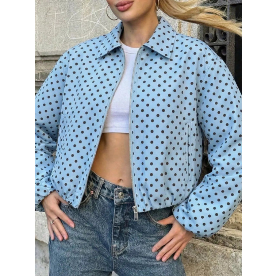 Polka Dot Casual Zip-Up Jacket Apparel and Accessories