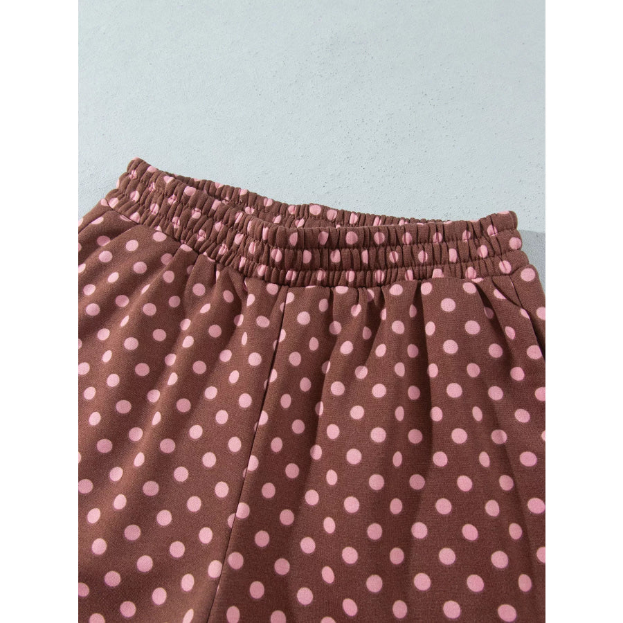 Polka Dot Contrast Baggy Pullover and Elastic Waist Shorts 2pcs Set Apparel Accessories
