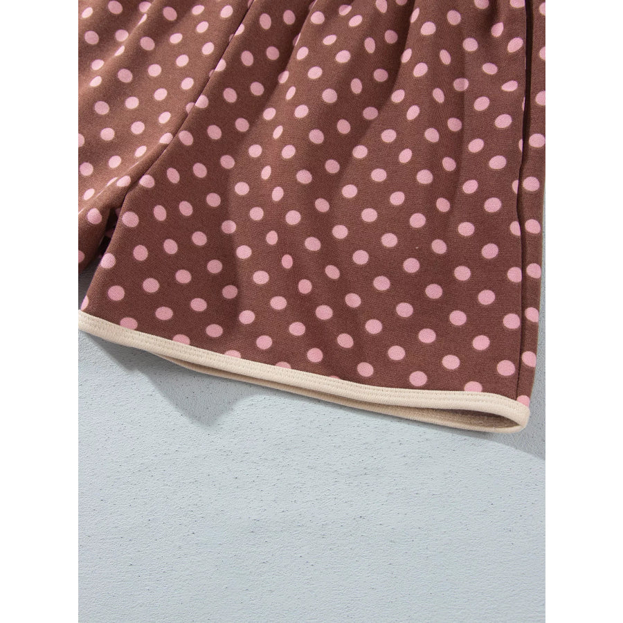 Polka Dot Contrast Baggy Pullover and Elastic Waist Shorts 2pcs Set Apparel Accessories