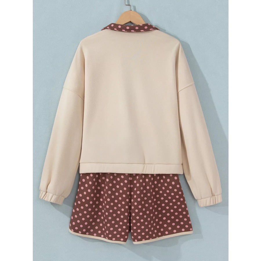 Polka Dot Contrast Baggy Pullover and Elastic Waist Shorts 2pcs Set Apparel Accessories