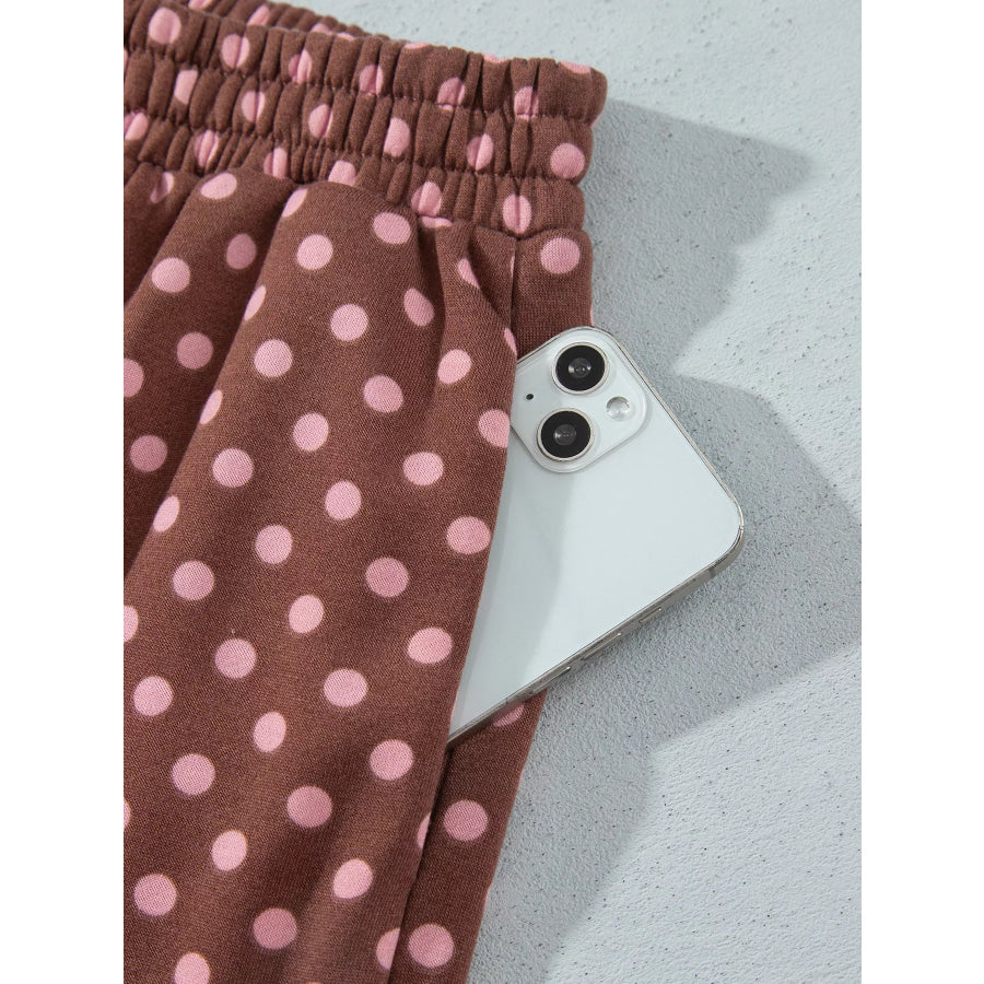Polka Dot Contrast Baggy Pullover and Elastic Waist Shorts 2pcs Set Apparel Accessories