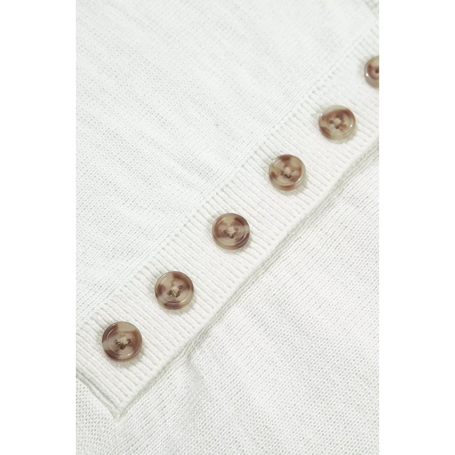 Polka Dot Contrast Long Sleeve Button V Neck Sweater Apparel and Accessories
