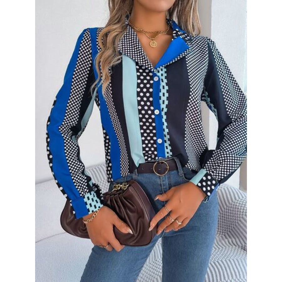 Polka Dot Contrast Long Sleeve Shirt Apparel and Accessories