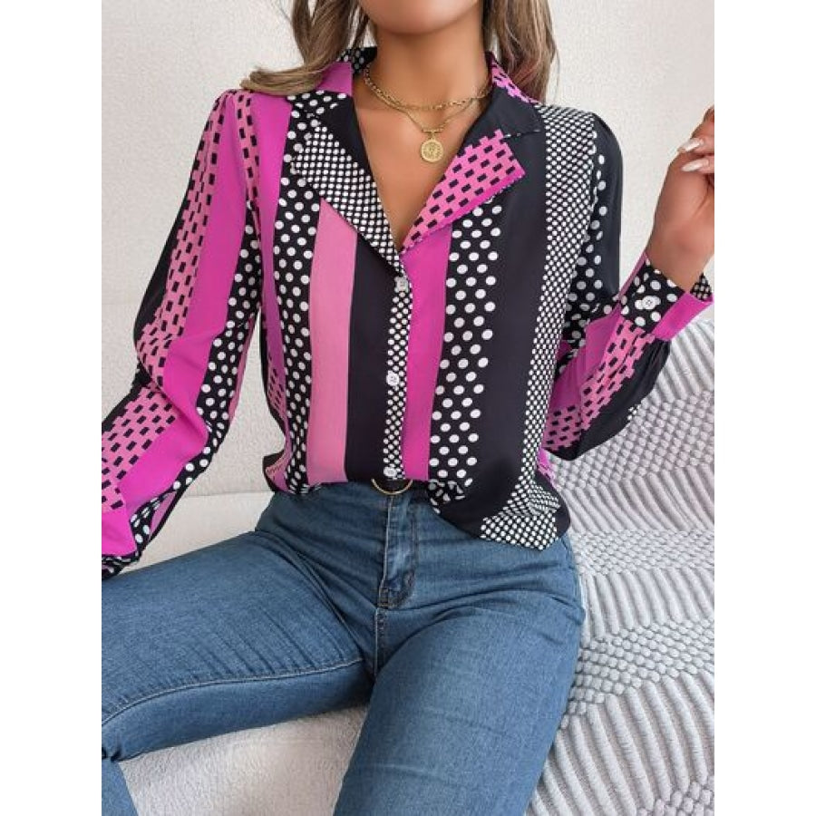 Polka Dot Contrast Long Sleeve Shirt Apparel and Accessories