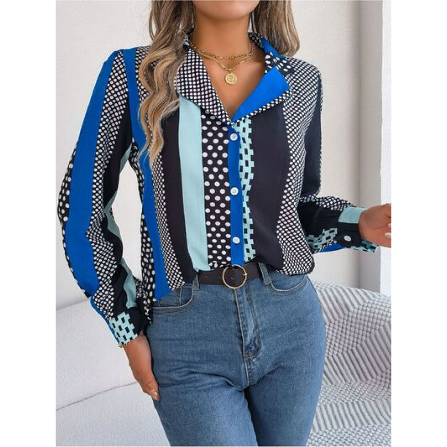 Polka Dot Contrast Long Sleeve Shirt Pastel Blue / S Apparel and Accessories