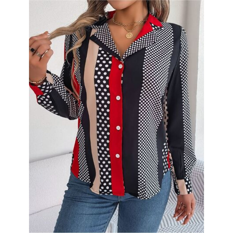 Polka Dot Contrast Long Sleeve Shirt Apparel and Accessories