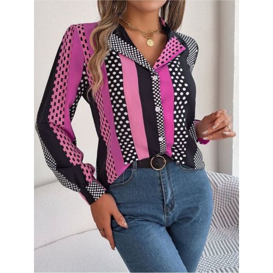 Polka Dot Contrast Long Sleeve Shirt Apparel and Accessories